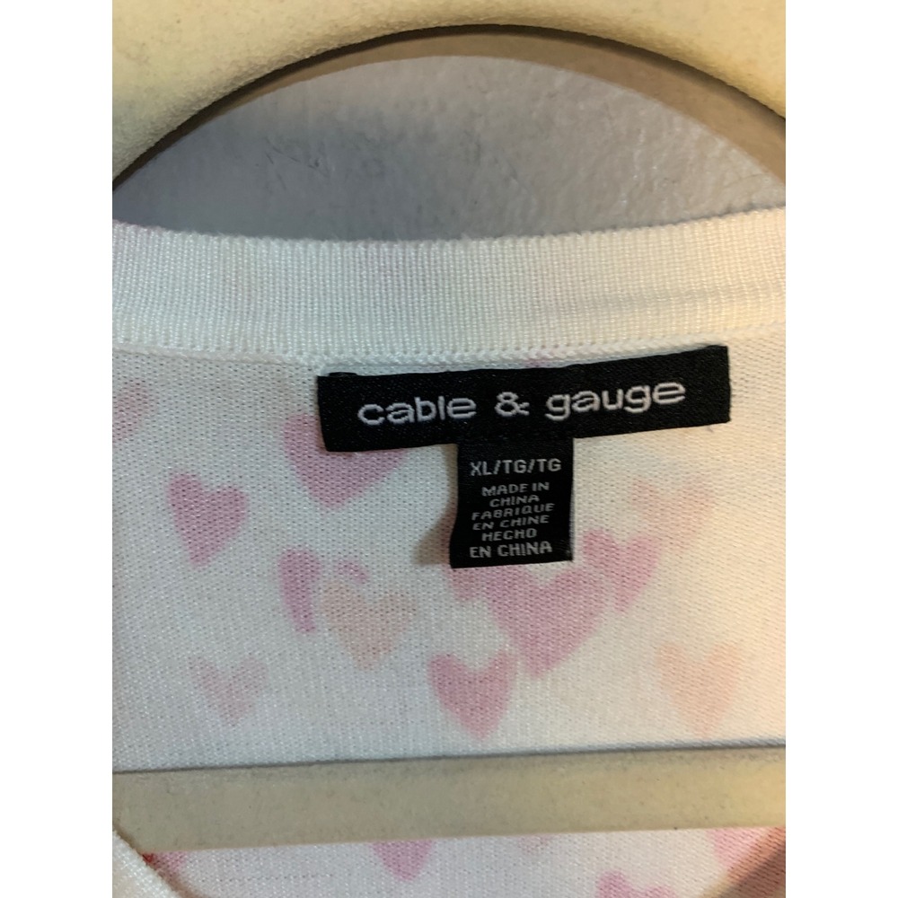 Cable & Gauge Women's White Multi Pink and‎ Orange Hearts Cardigan Sweater XL - Picture 3 of 9